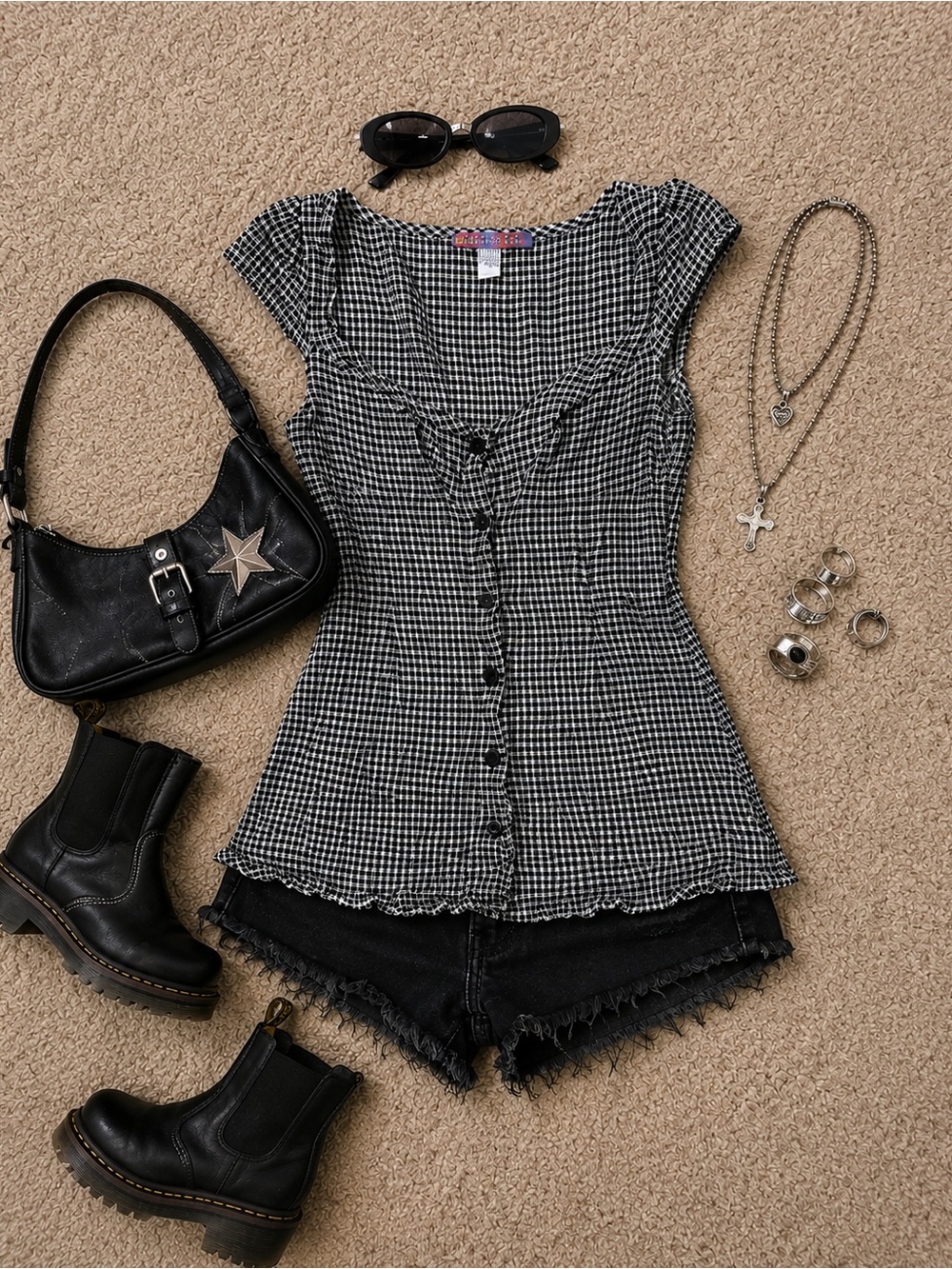 🖤 Urban Renewal Y2K Grunge Gingham Button Front Top S/M
